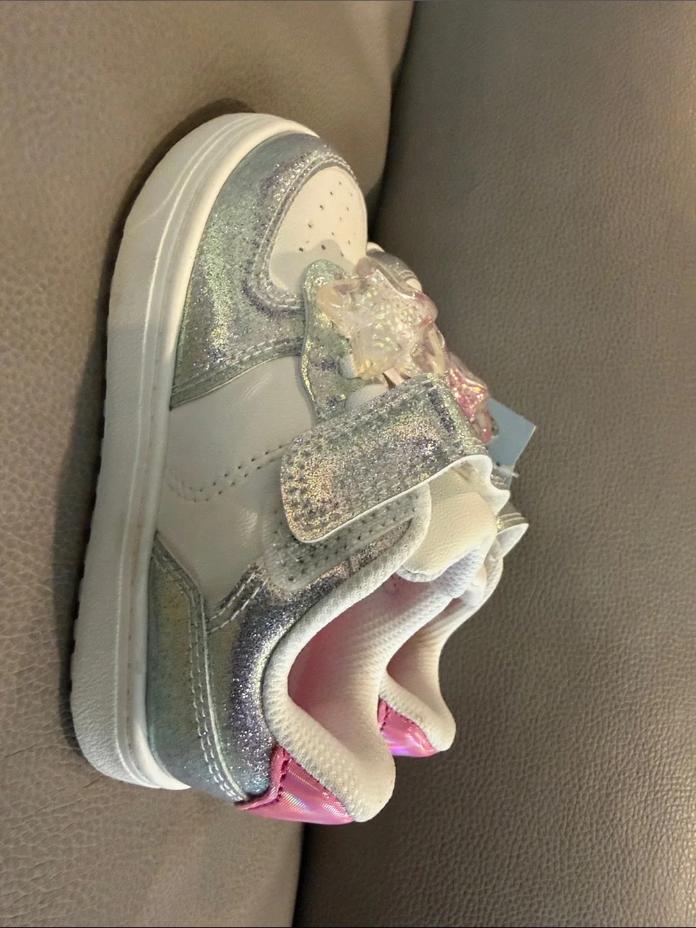 Cat & Jack Iridescent Silver Sneakers with Pink Star Accent